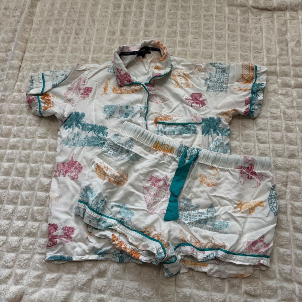 Katie Kime Small San Antonio Toile Pajama Set Button Shirt & Shorts